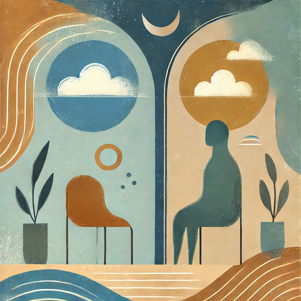 Una ilustración abstracta y relajante en un estilo minimalista y moderno para una página web de terapia individual